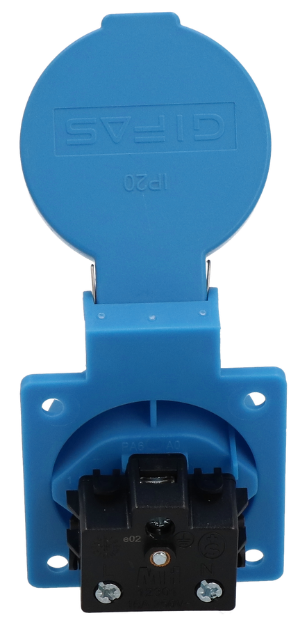 Built-in socket type 13 IP20 blue with lid