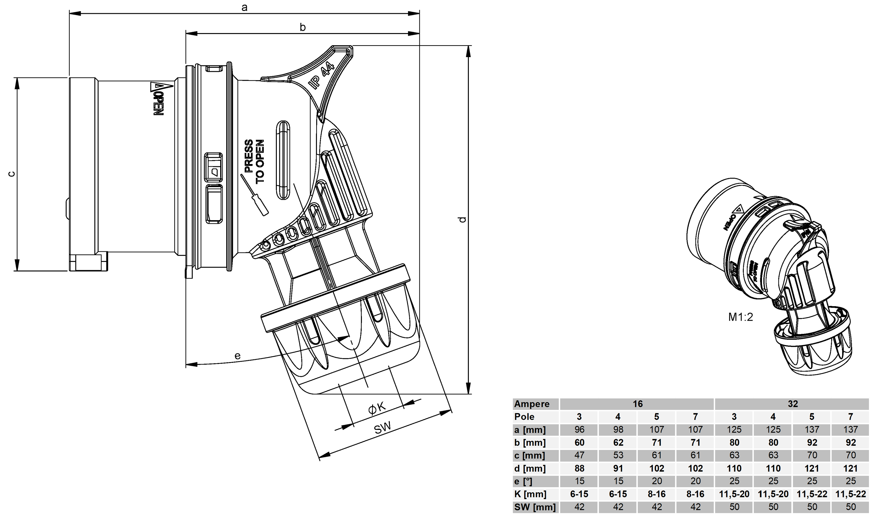 Winkelstecker Phasenwender 16A