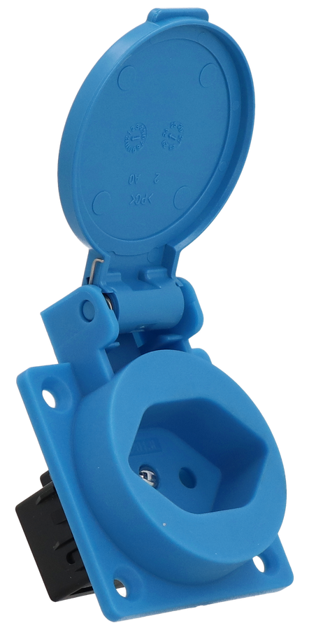 Built-in socket type 13 IP20 blue with lid