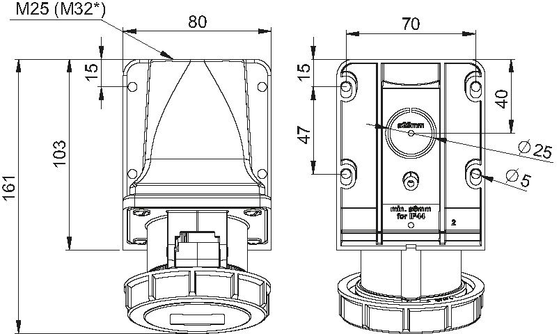 Presa da parete in plastica CEE IP67