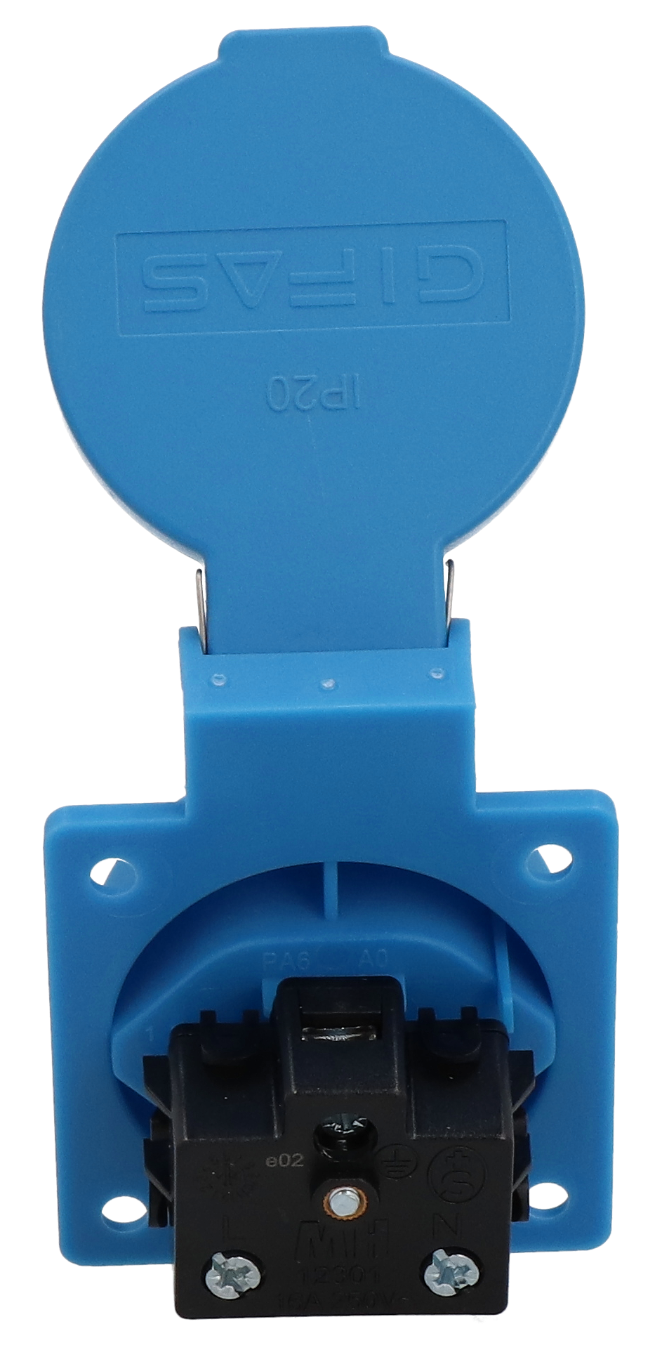 Built-in socket type 13 IP20 blue with lid