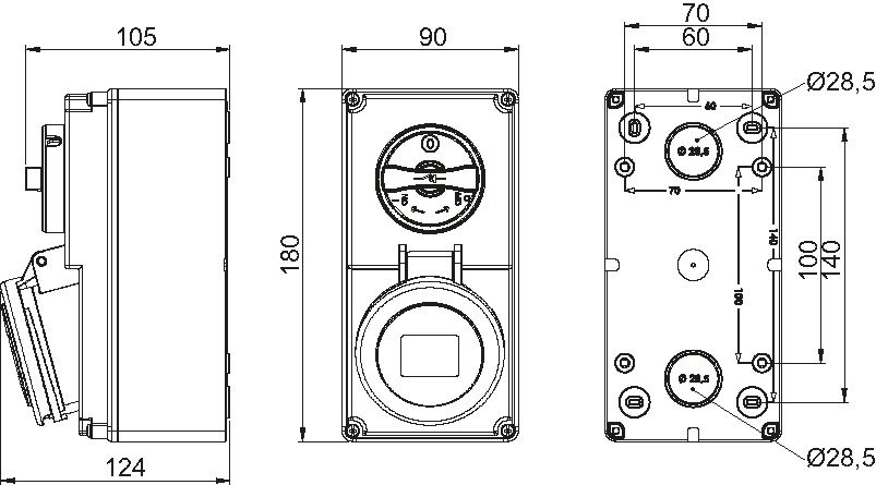 Safety socket with master switch CEE IP44/IP54