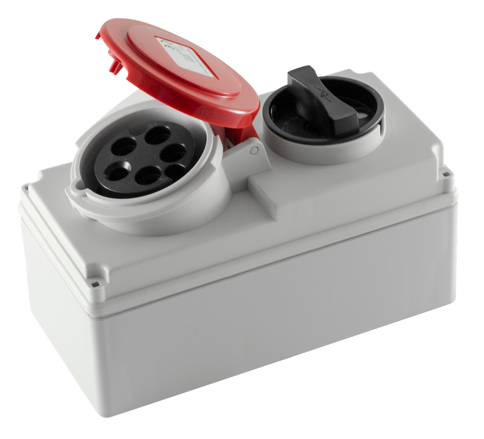 Safety socket with master switch CEE IP44/IP54