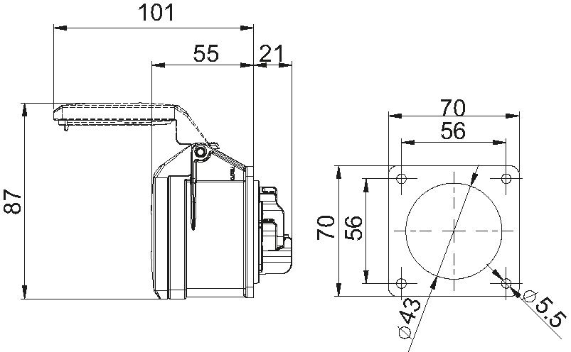 Einbausteckdose Kunststoff CEE IP44/IP54