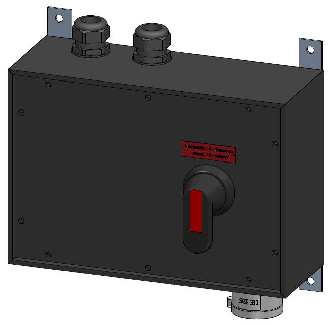 Emergency power mains switch in hard rubber