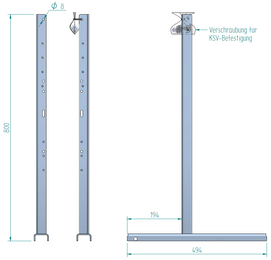Coppia di supporti acciaio inoss. 800mm,