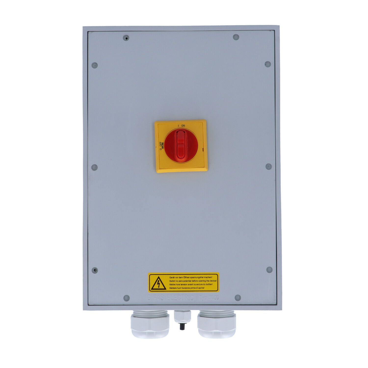 Main switch box with emergency shut-off function