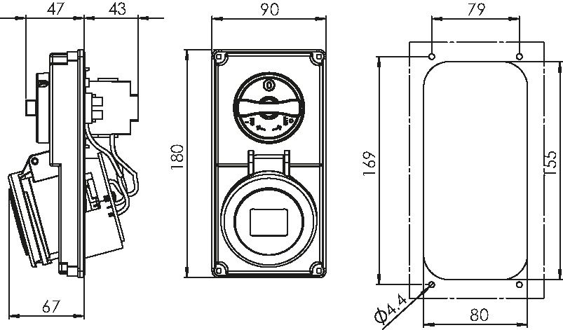 Safety socket with master switch CEE IP44/IP54