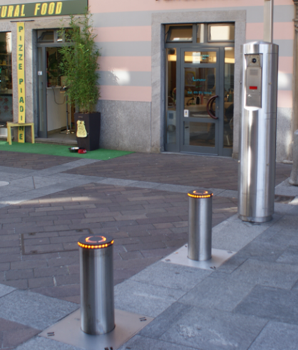 Retractable bollard system with LED lighting in Lugano - automatic GIFAS bollards for safe access control and city access control
