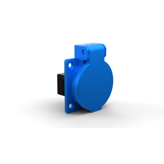 Prise à encastrer type 13 IP20 bleue avec couvercle
