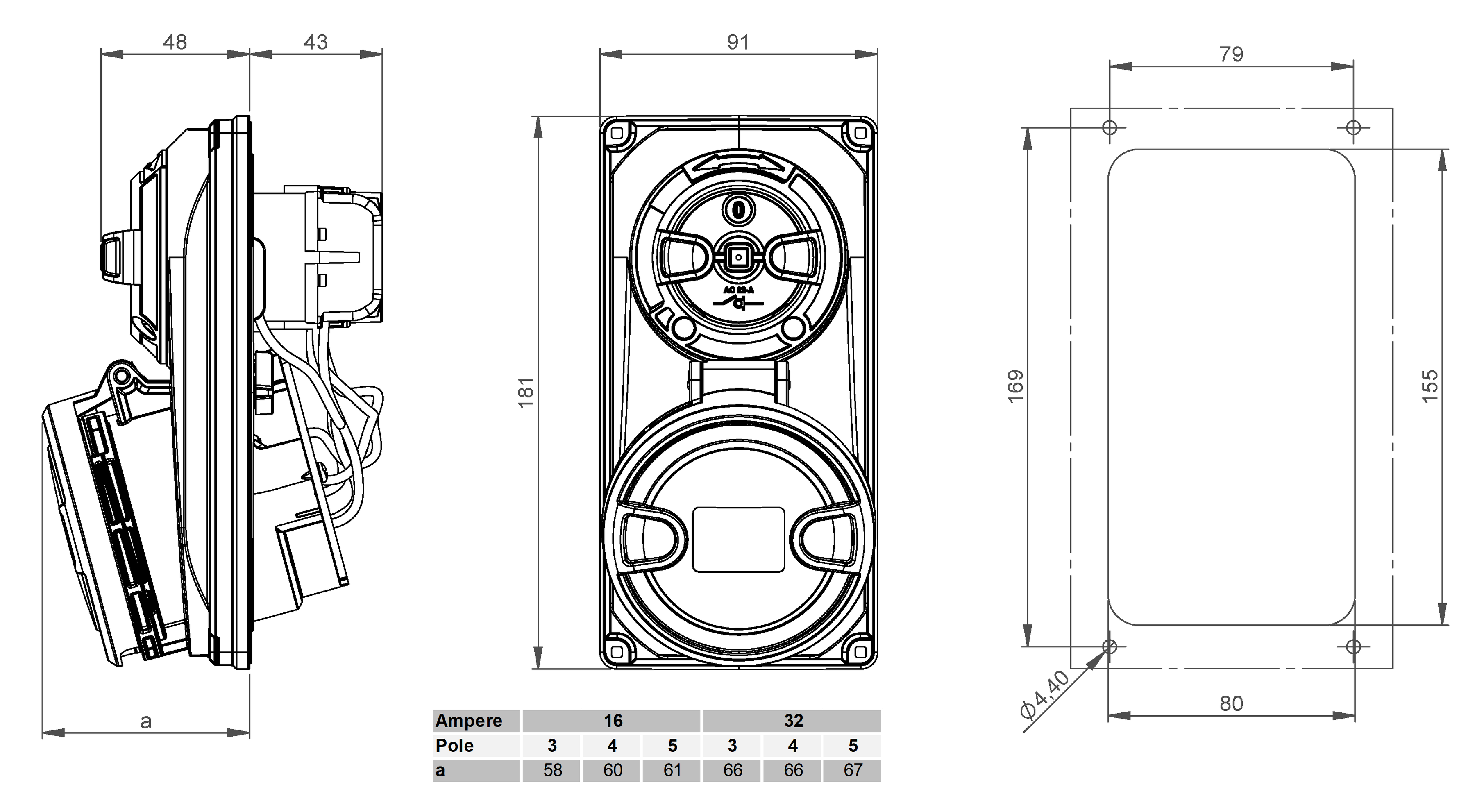 Safety socket with master switch CEE IP44/IP54