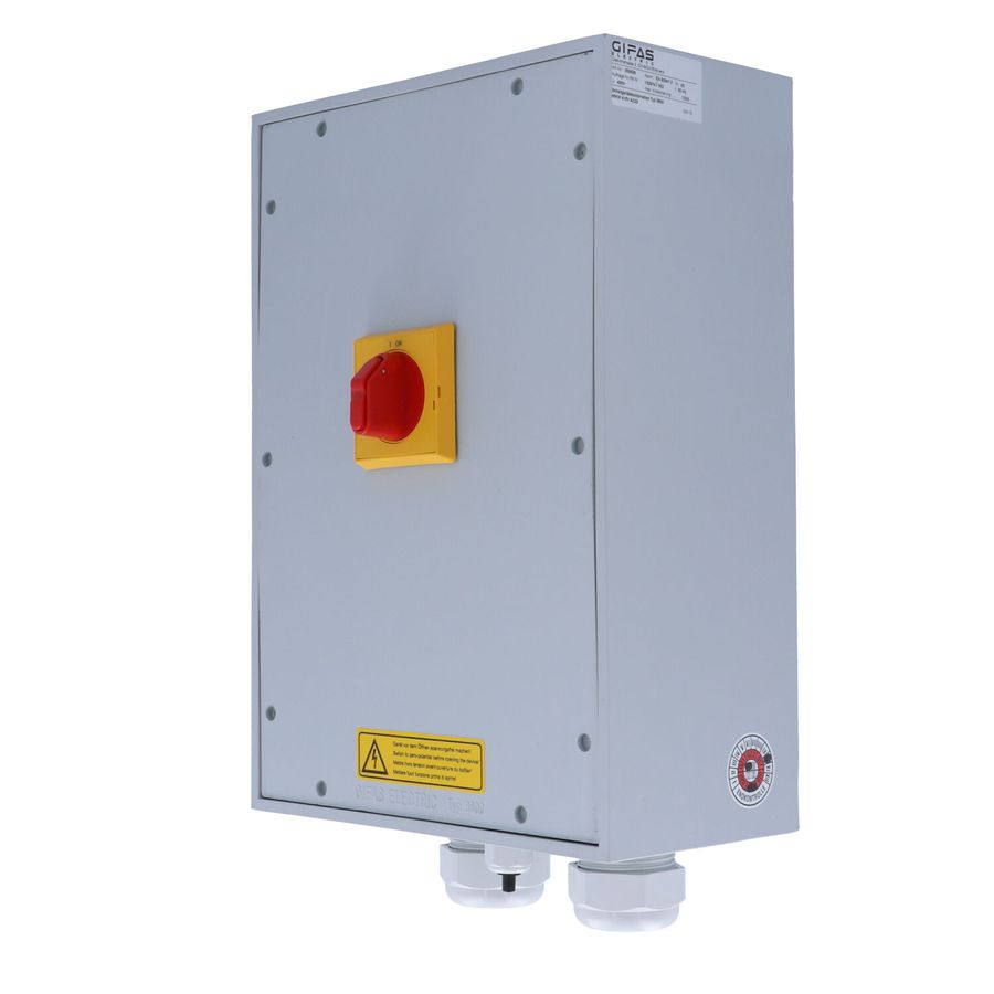 Main switch box with emergency shut-off function