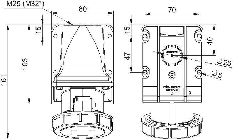 Presa da parete nera in plastica CEE IP67