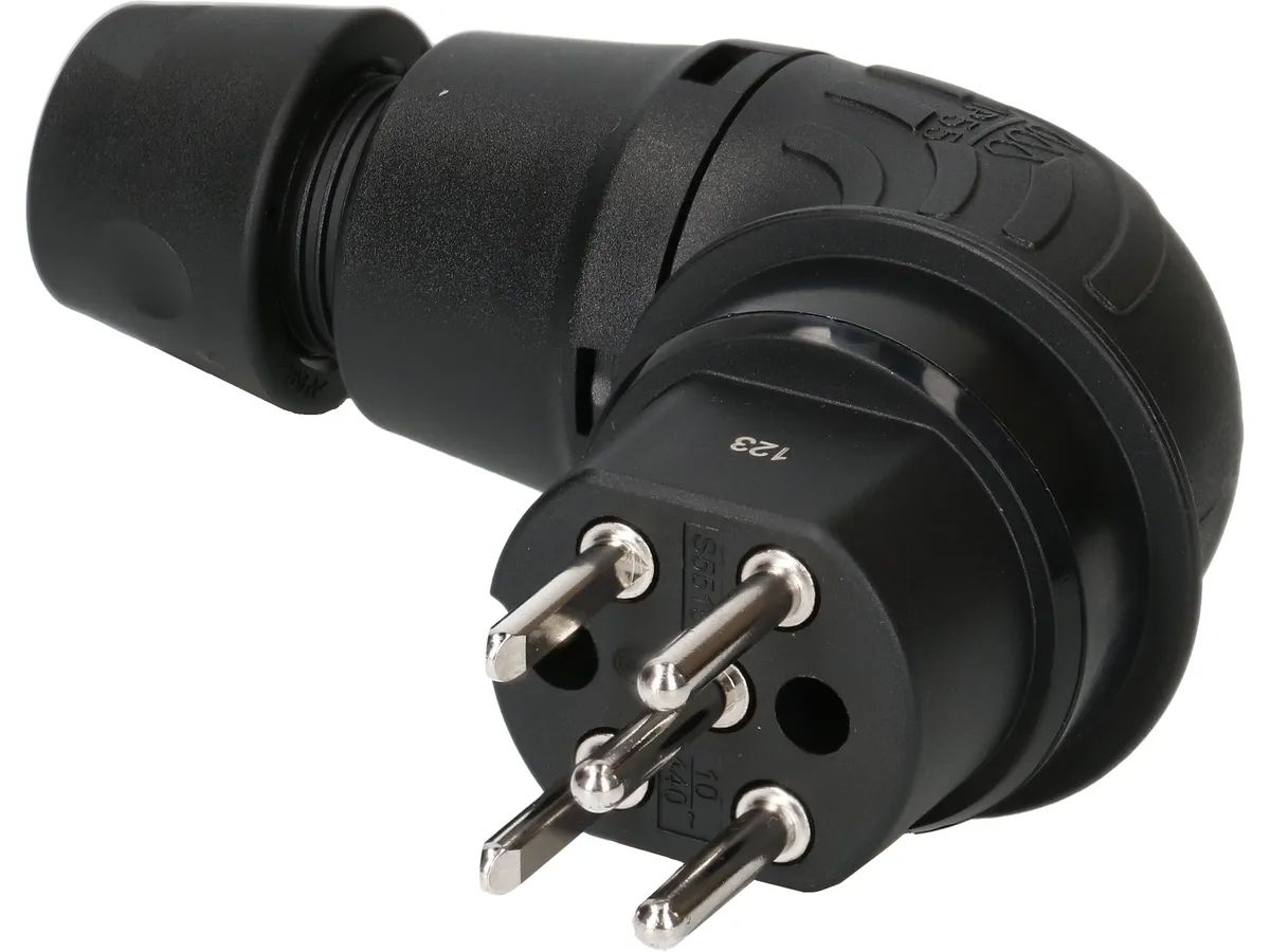 Right-angle plug type 15 IP55230-400V/10A/3P+N+PE black
