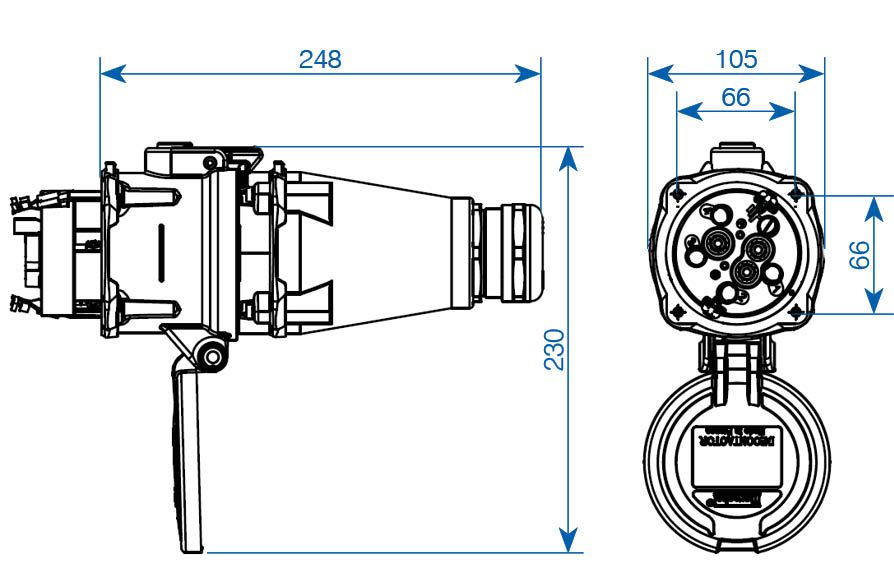 Spina d'incasso DS F400 metallica, resistente ad alta temperatura, 125A 400V 3L+PE, IP66/67