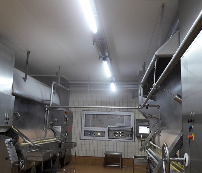 Stromversorgung Landwirtschaft – Produktionsraum in einem Käsereibetrieb mit industrieller Verarbeitungsanlage