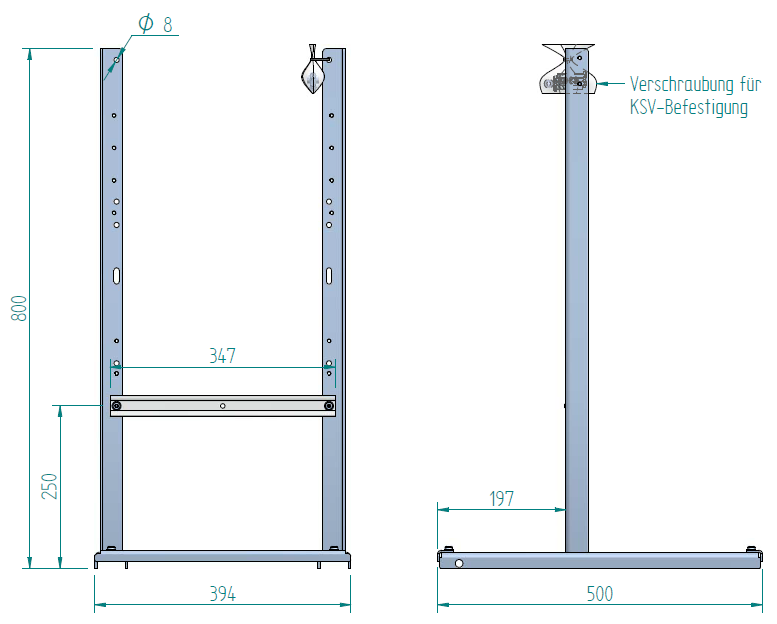 Support acier inox 800mmpour boîtier en butyl-caoutchouc GIFAS