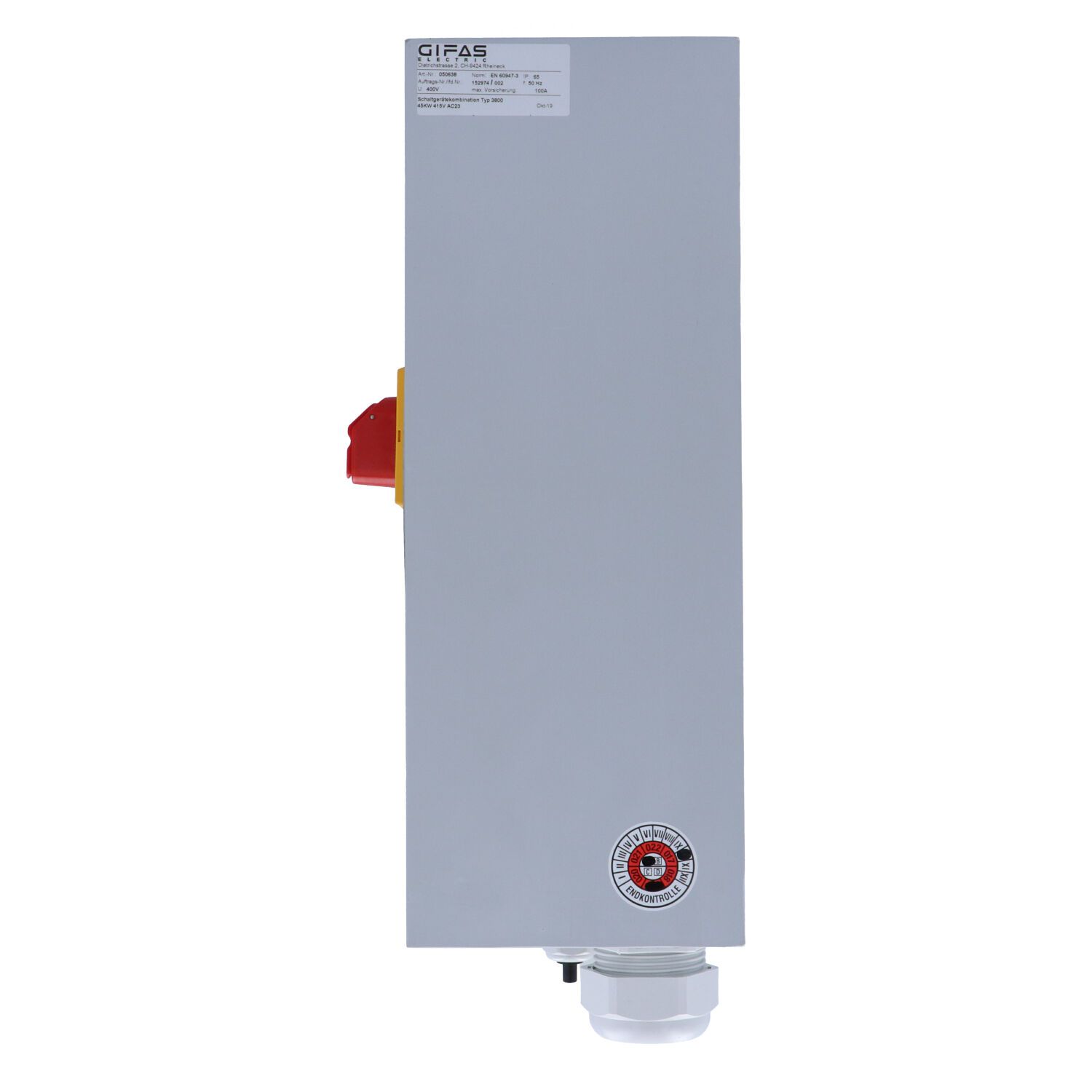 Main switch box with emergency shut-off function