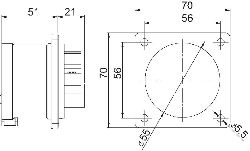 Plastic built-in plug CEE IP44