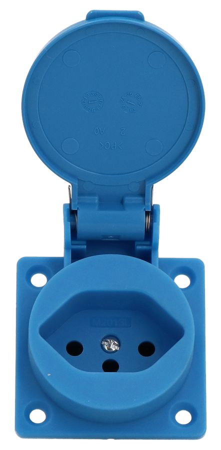 Presa da incasso tipo 13 IP20 blu con coperchio