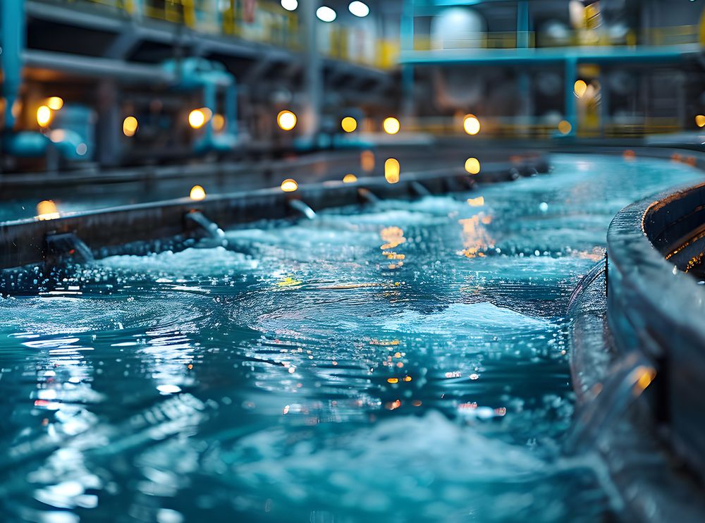 Bacino idrico in un impianto di approvvigionamento idrico con infrastrutture tecniche per l'alimentazione e l'illuminazione affidabili