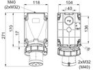 Plastic wall plug CEE 63A/500V, 3P+PE/7h, IP67
