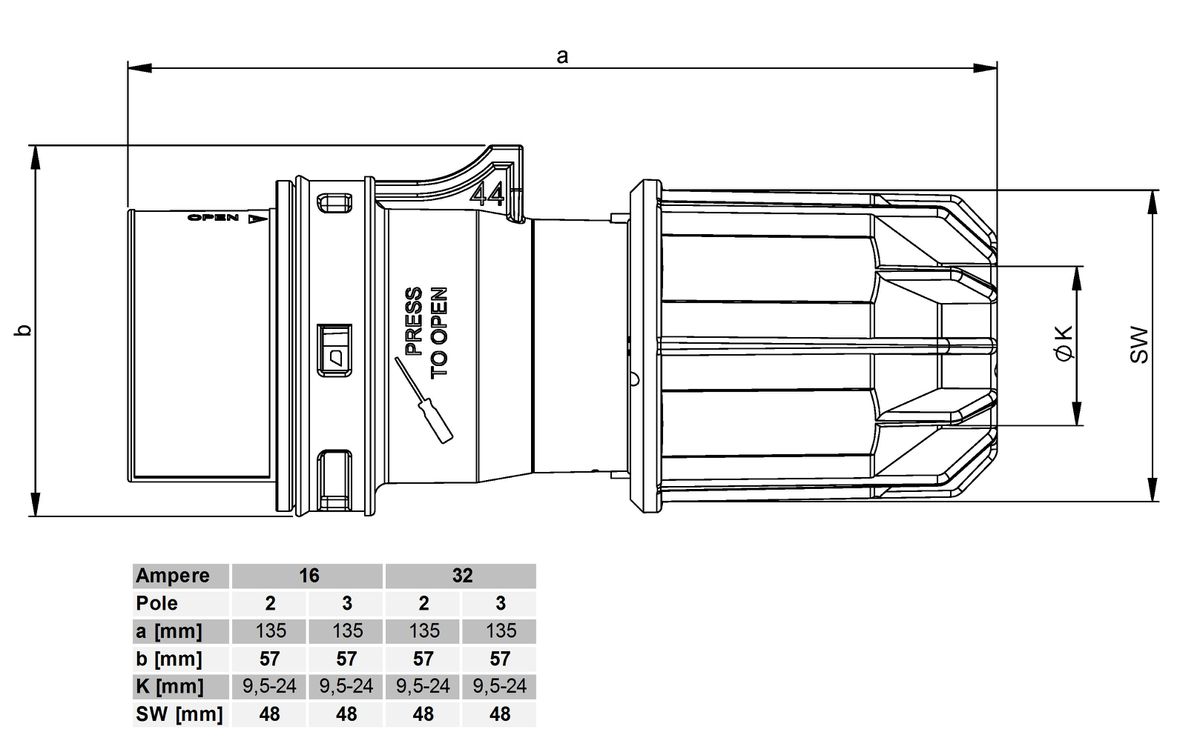 Spina in plastica dura CEE IP44