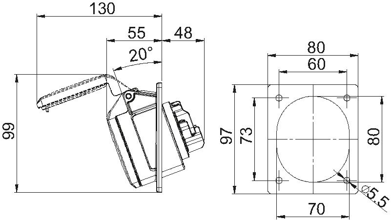 Einbausteckdose Kunststoff CEE IP44/IP54