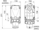 Plastic wall plug CEE 63A/400V, 3P+N+PE/6h, IP67