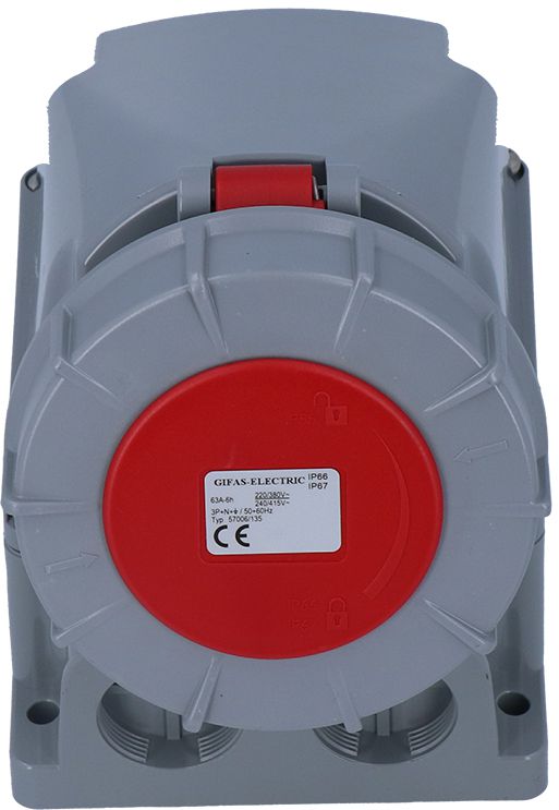 Plastic wall socket CEE 63A/400V, 3P+N+PE/6h, IP67