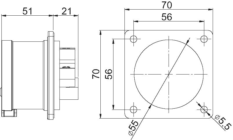 Plastic built-in plug CEE 32A/500V, 3P+PE/7h, IP44
