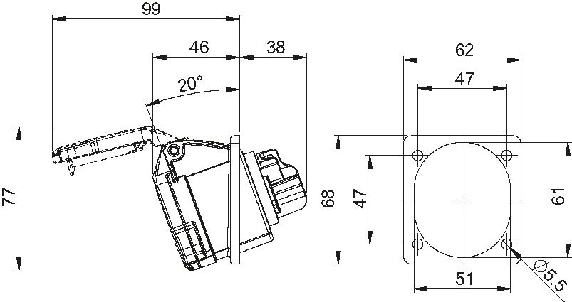 Einbausteckdose Kunststoff CEE IP44/IP54