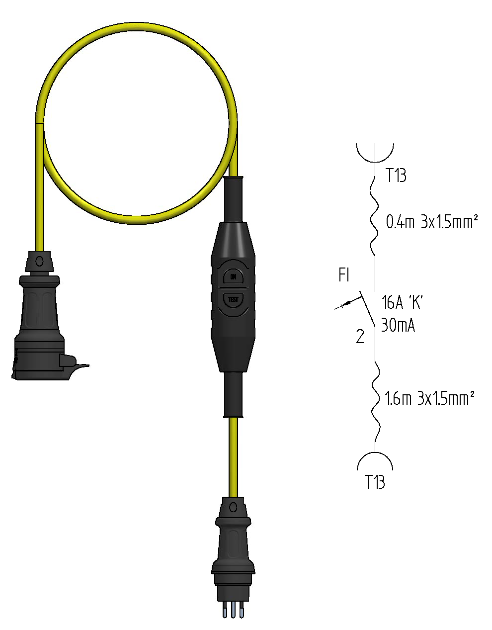 RCCB adapter cable PRCD-K 16A/30mA