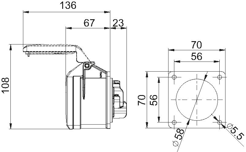 Einbausteckdose Kunststoff CEE IP44/IP54