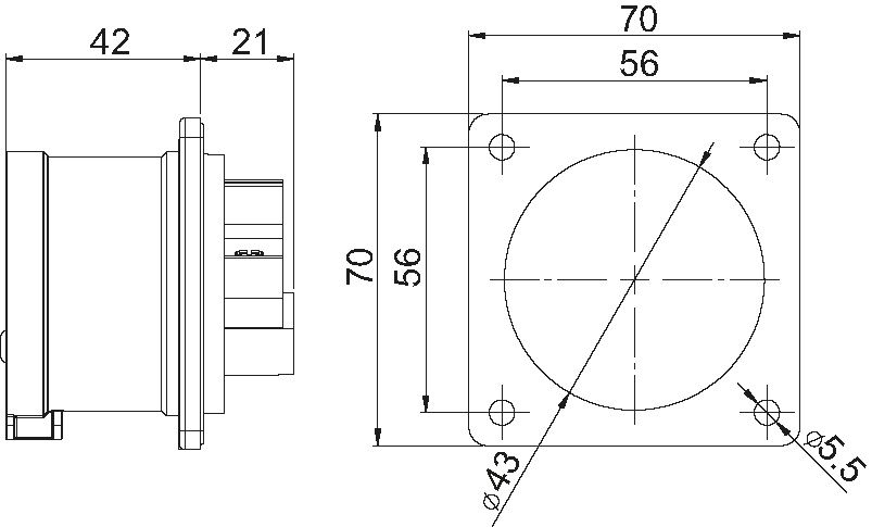 Plastic built-in plug CEE IP44