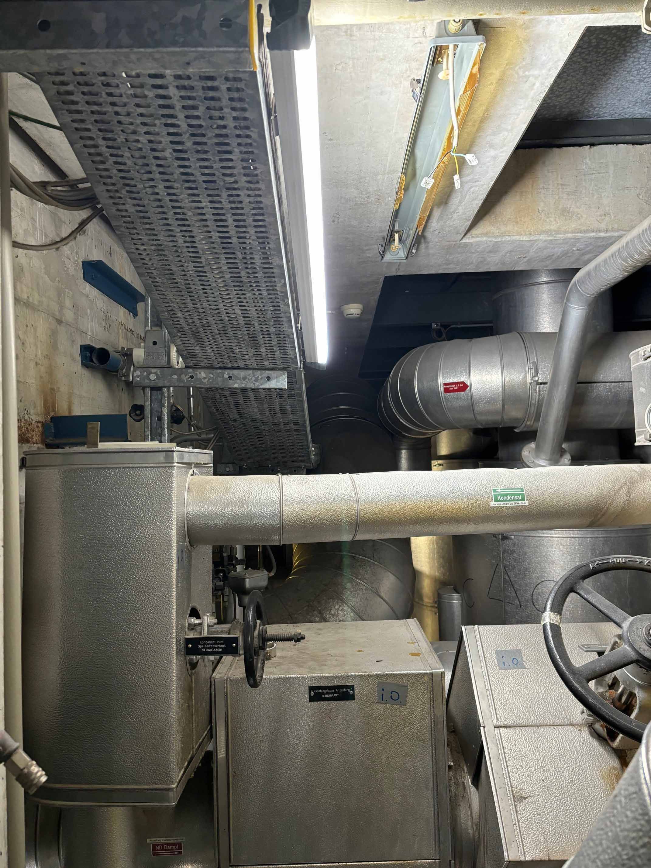 Technischer Anlagenraum mit Rohrleitungen und LED-Industriebeleuchtung für sichere Wartung und gute Sichtverhältnisse