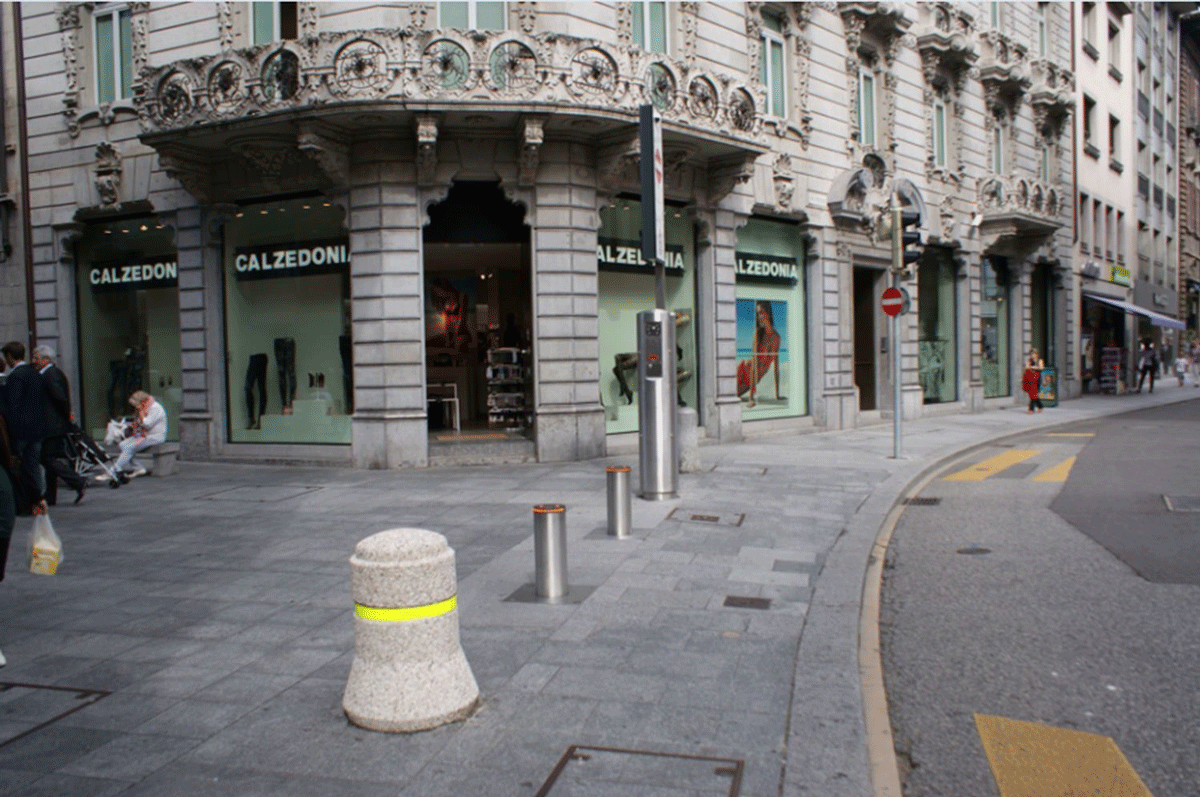 Retractable bollard system in Lugano - automatic GIFAS bollards for controlled access and security in urban areas