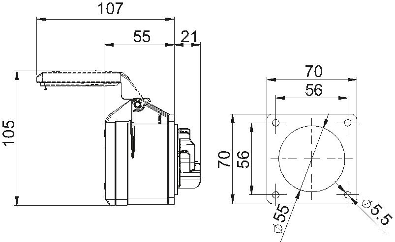 Einbausteckdose Kunststoff CEE IP44/IP54