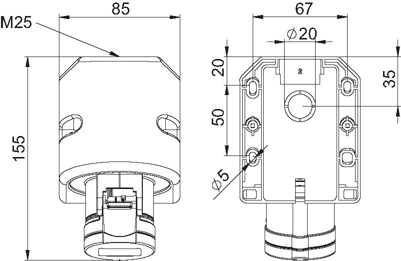 Plastic wall socket CEE 32A/400V, 3P+PE/6h, IP44