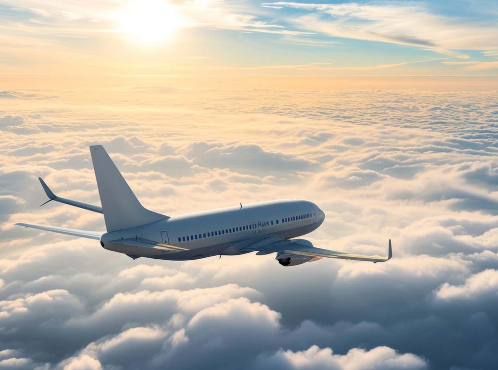 Un aereo sopra le nuvole come simbolo dell'infrastruttura aeronautica e dell'affidabilità dell'alimentazione e dell'illuminazione del traffico aereo