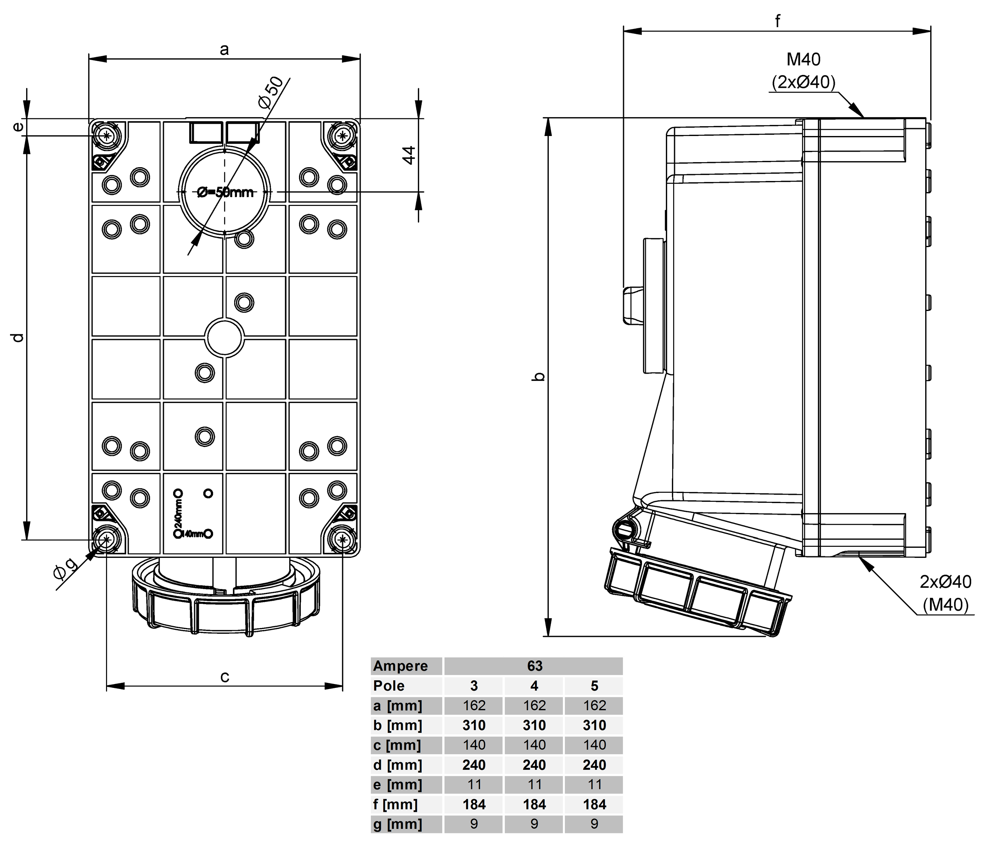 Presa da parete commutabila CEE IP55