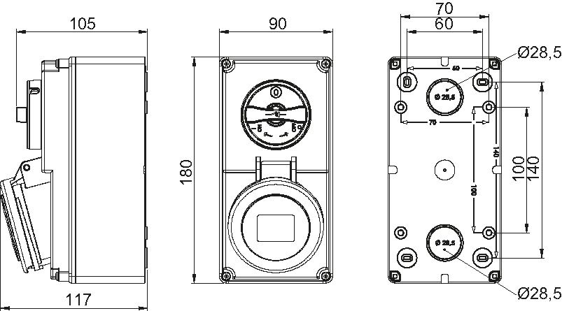 Safety socket with master switch CEE IP44/IP54