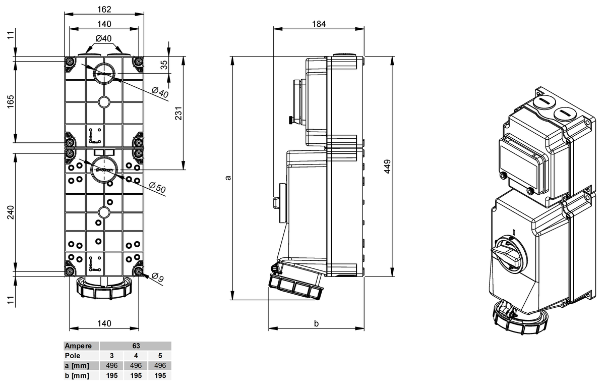 Presa da parete commutabila CEE IP67
