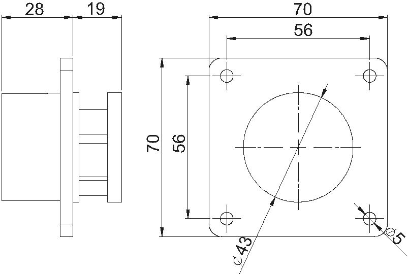 Plastic built-in plug CEE 16A/42V, 2P/12h, IP44