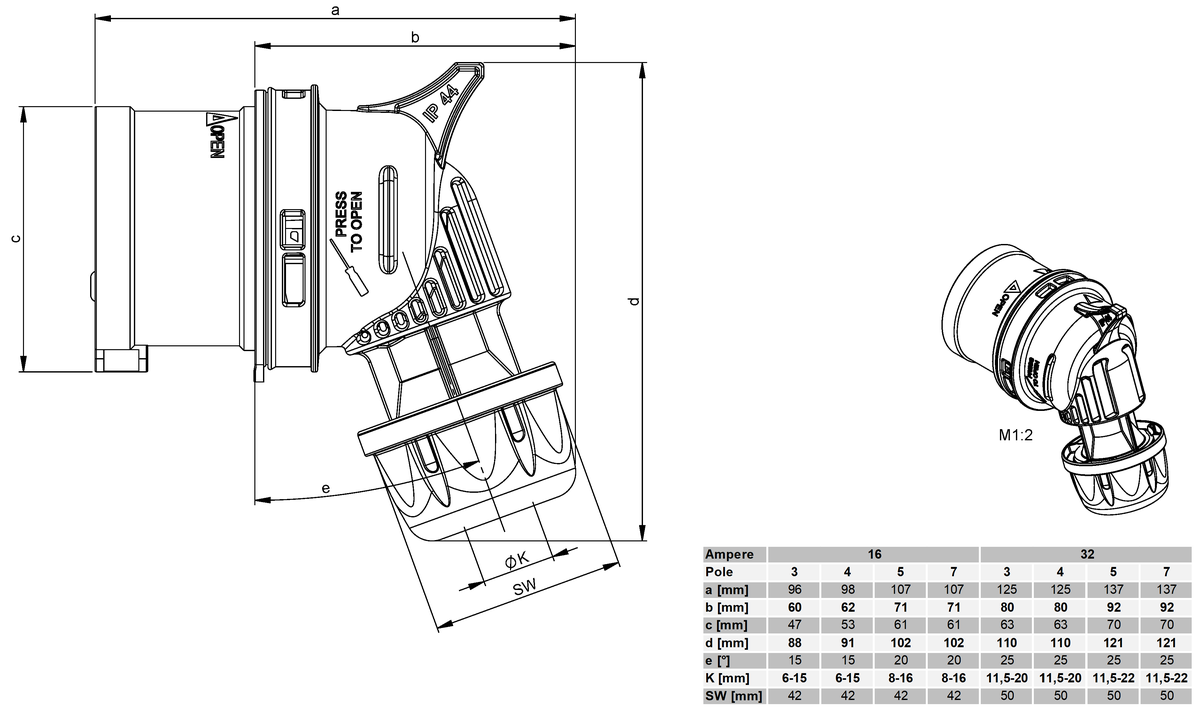 Winkelstecker Phasenwender 16A